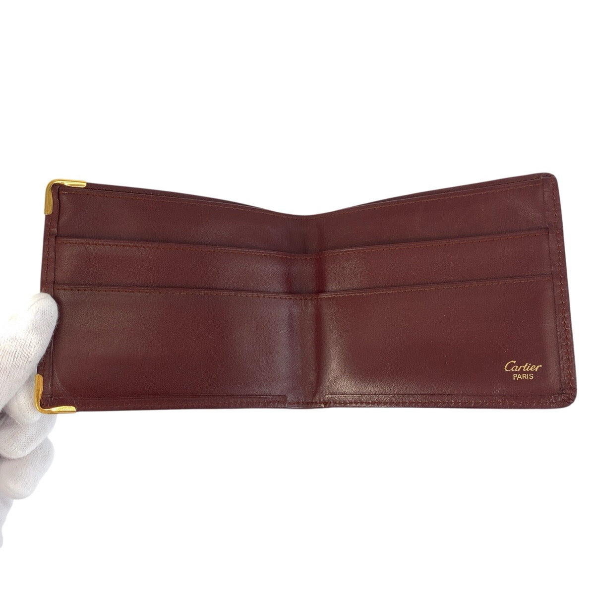 24009
CARTIER カルティエ マストライン ワインレッド ボルドー レザー 折財布 札入れ メンズ ABP15