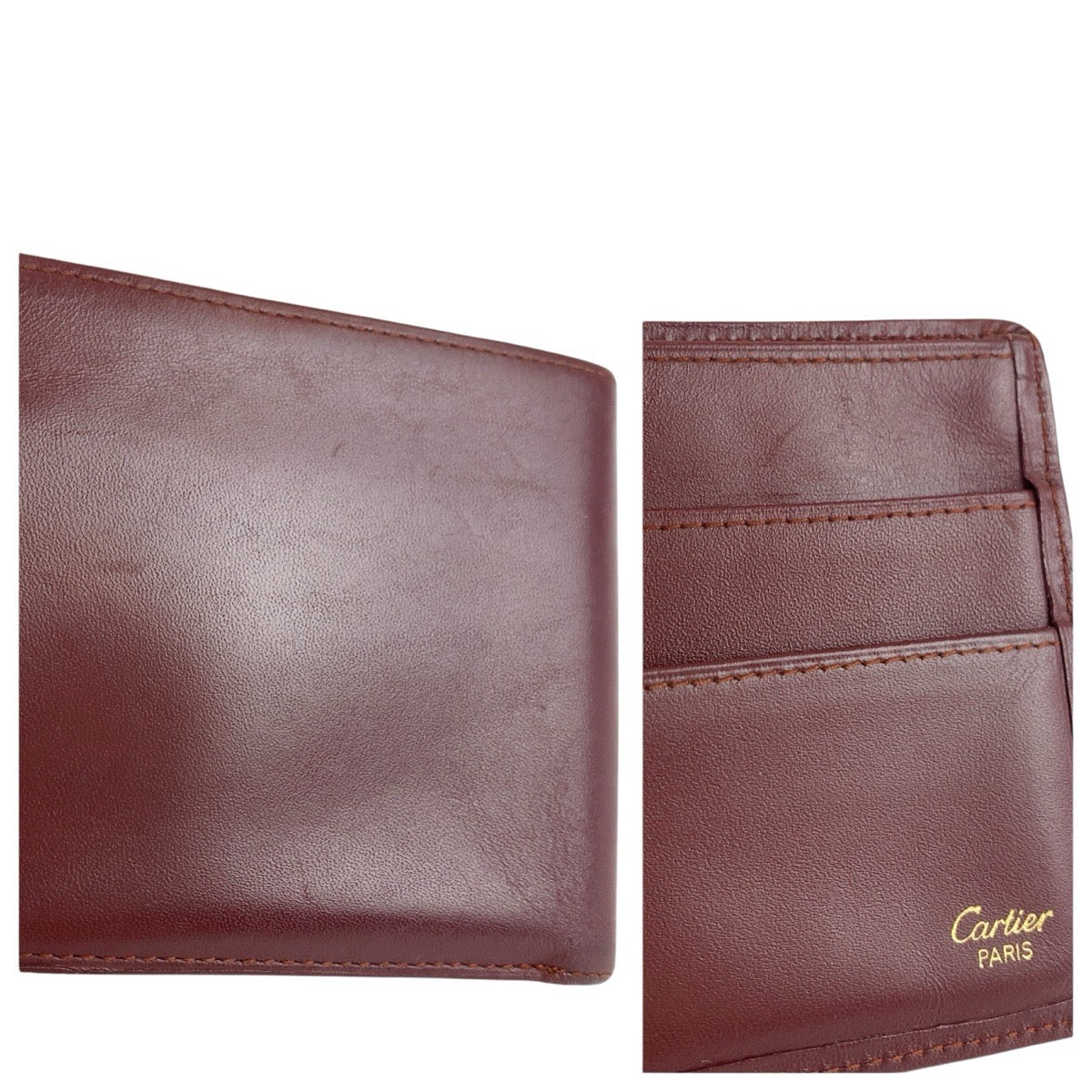 24009
CARTIER カルティエ マストライン ワインレッド ボルドー レザー 折財布 札入れ メンズ ABP15