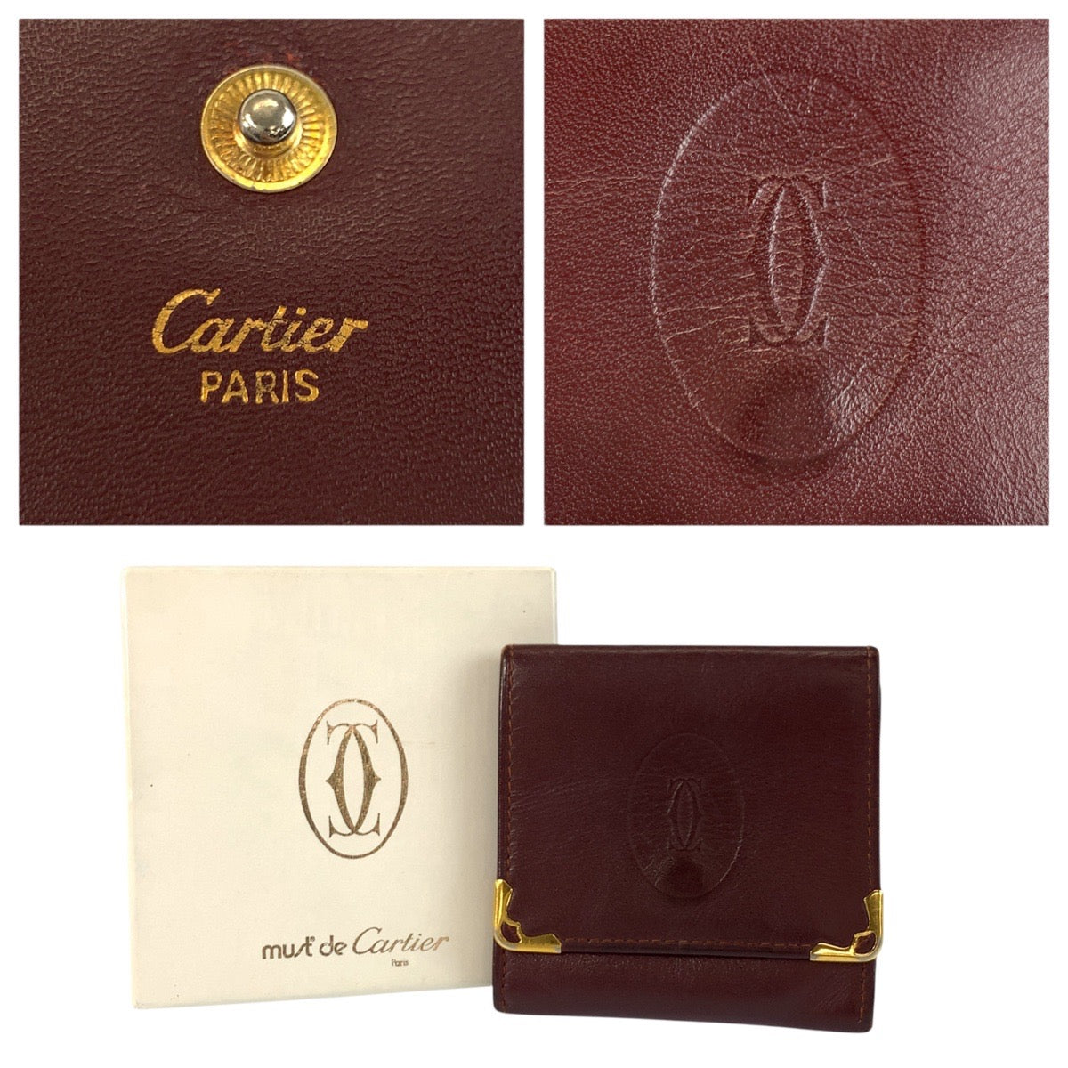 24011
CARTIER カルティエ マストライン ボルドー ゴールド金具 レザー コインケース 小銭入れ レディース ABP8