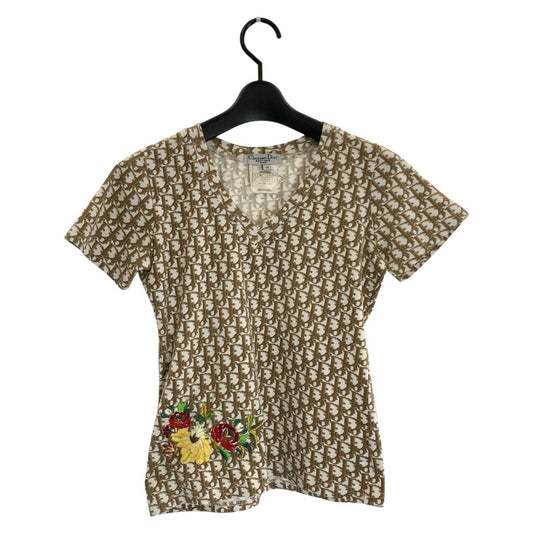 24013
Christian Dior クリスチャンディオール トロッター フラワー サイズ38 ベージュ コットン 半袖Tシャツ VネックTシャツ レディース A56