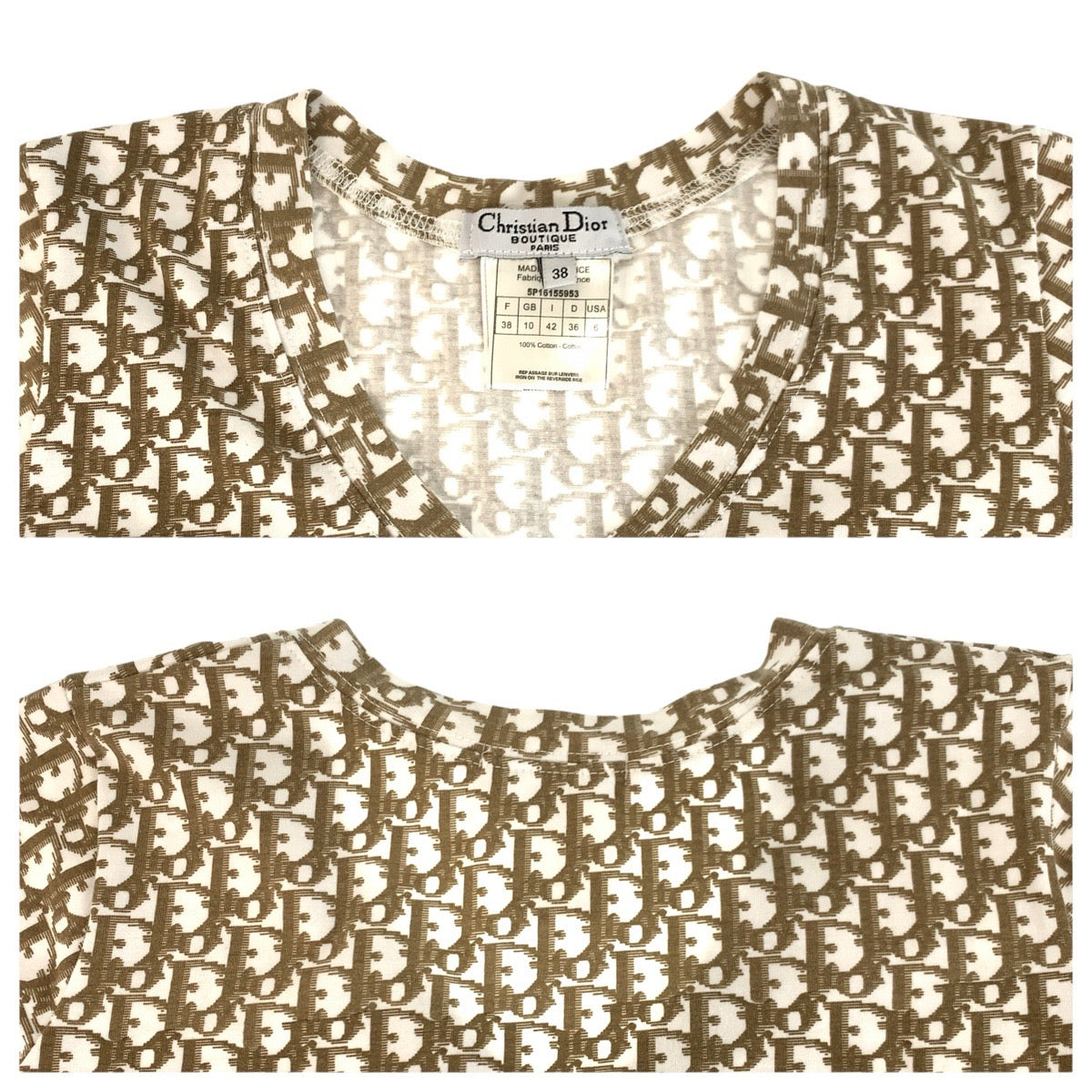 24013
Christian Dior Trotter Flower Size 38 Beige Cotton Short Sleeve T-shirt V-neck T-shirt Ladies A56