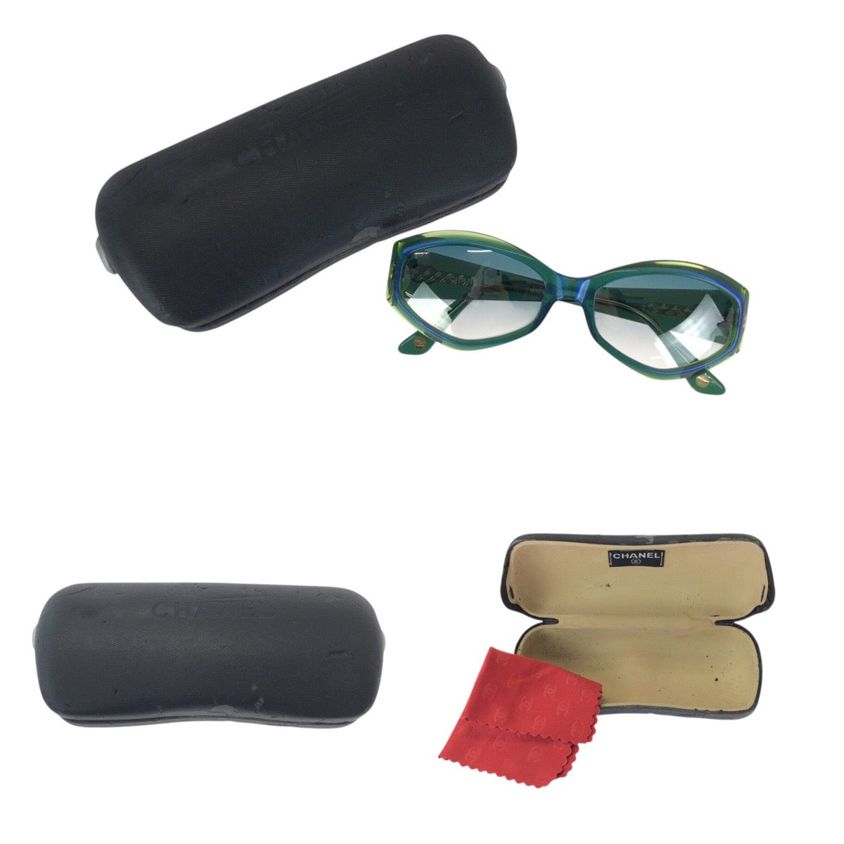 24014
CHANEL シャネル ココマーク ブルー グリーン シルバー金具 プラスチック / メタル 5021 c606 54□17 135 サングラス メガネ 男女兼用 オーバル レディース A28