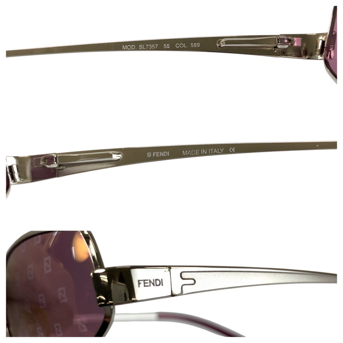 24016
FENDI フェンディ ヴィンテージ ズッカ パープル シルバー メタル MOD SL7357 55 COL589 サングラス 男女兼用 オーバル レディース ABP16