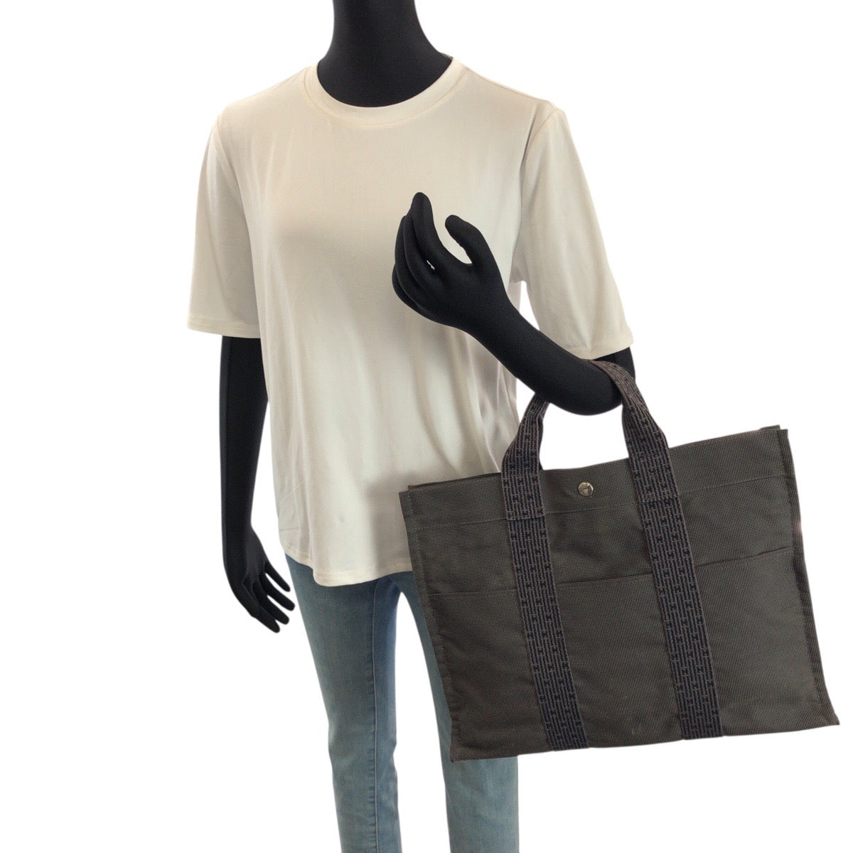 24018
HERMES エルメス エールライン MM グレー シルバー金具 ポリアミド / ポリエステル トートバッグ ハンドバッグ レディース ABP21