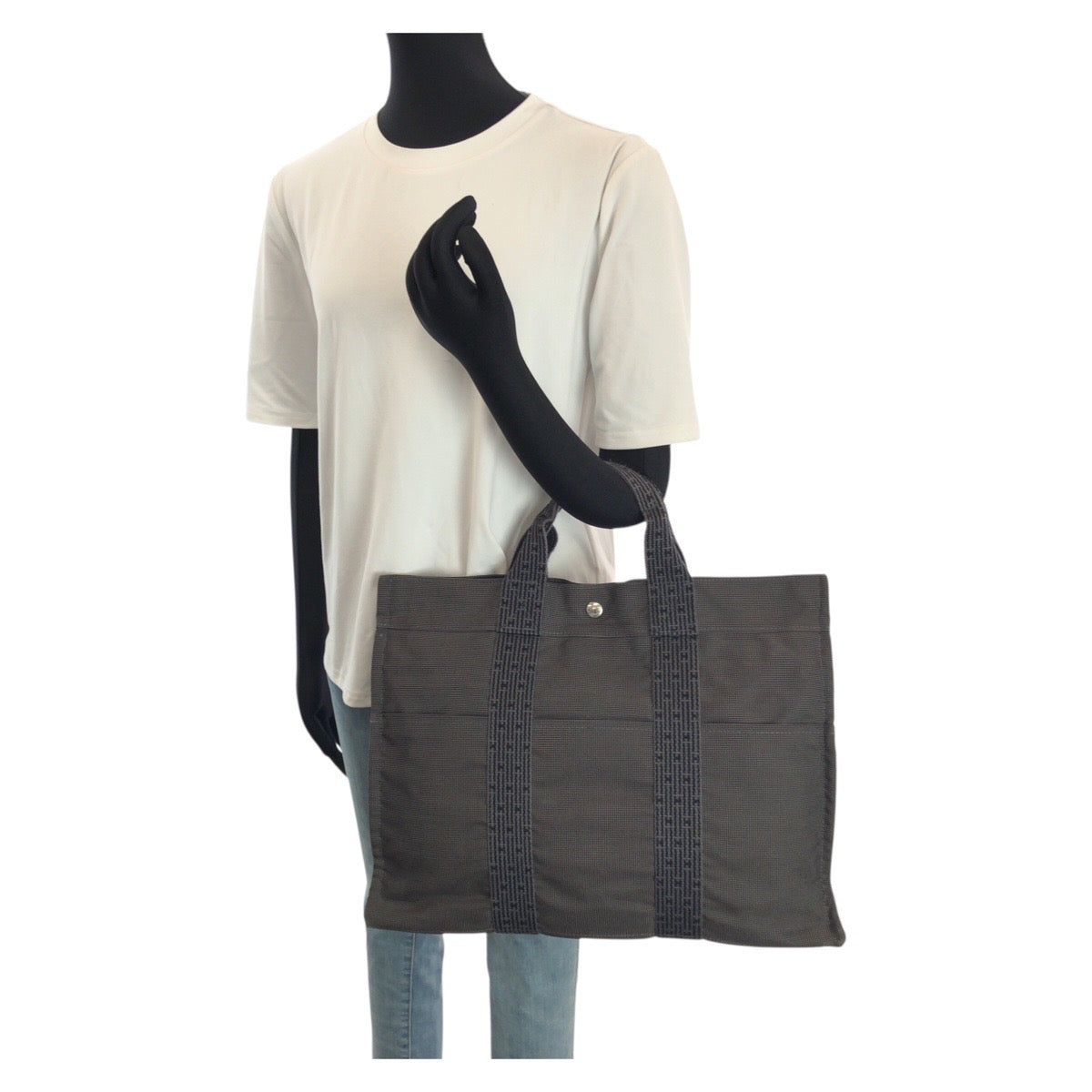 24026
HERMES エルメス エールラインMM グレー シルバー金具 ポリアミド / ポリエステル トートバッグ ハンドバッグ レディース ABP23