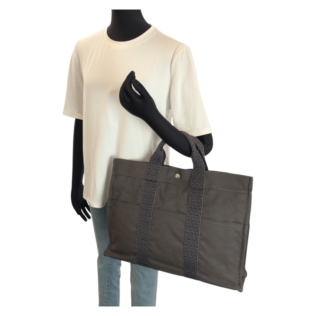 24028
HERMES エルメス エールライン MM グレー シルバー金具 ポリアミド / ポリエステル トートバッグ ハンドバッグ レディース ABP23
