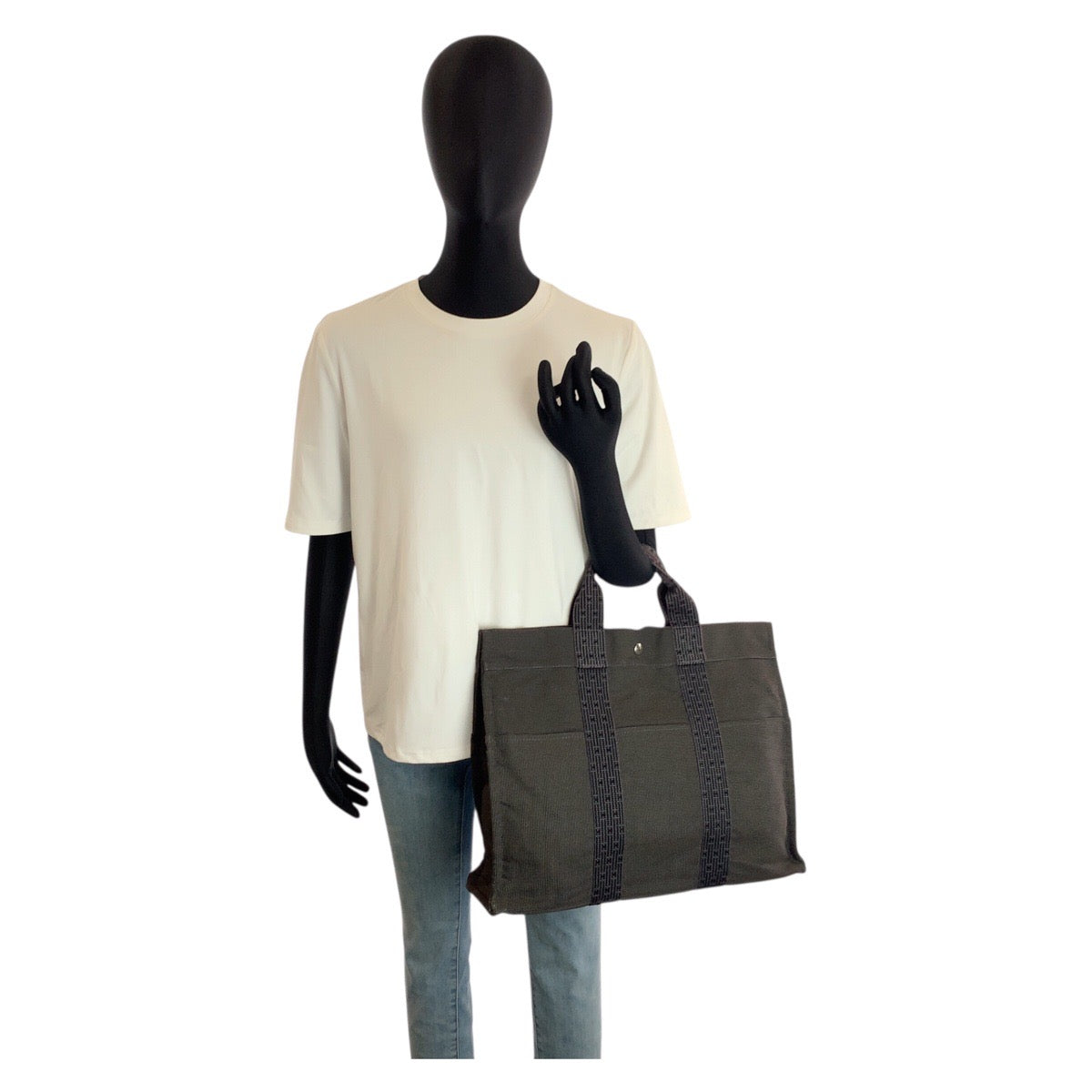24030
HERMES エルメス エールラインMM グレー シルバー金具 ポリアミド / ポリエステル トートバッグ ハンドバッグ レディース ABP21