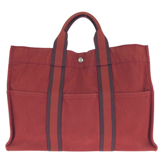 24031
HERMES エルメス フールトゥ MM レッド シルバー金具 キャンバス トートバッグ ハンドバッグ レディース AB14