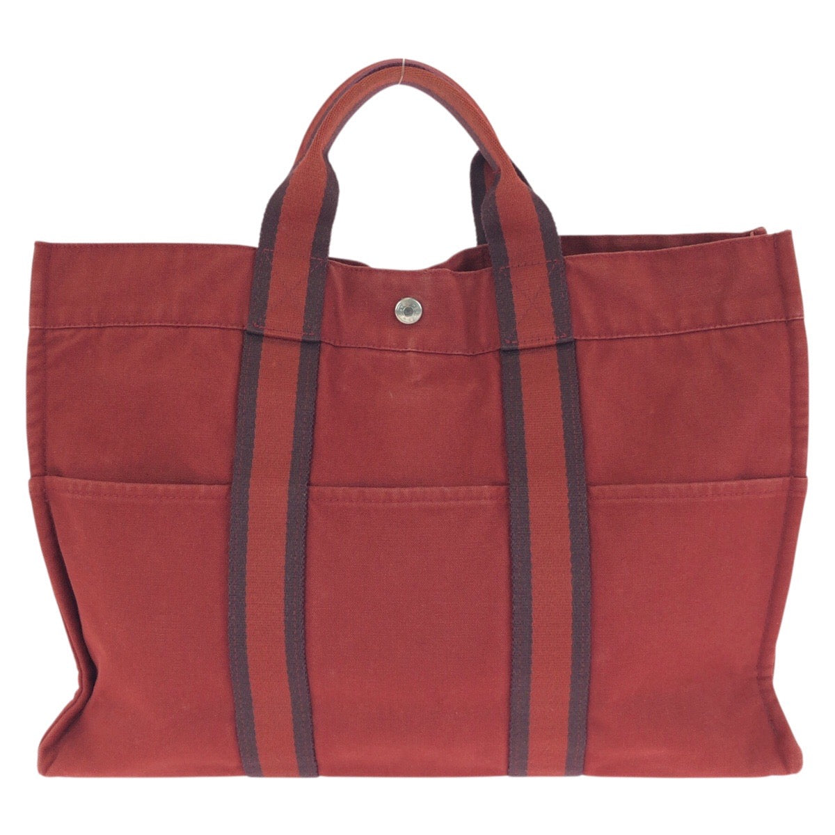 24031
HERMES エルメス フールトゥ MM レッド シルバー金具 キャンバス トートバッグ ハンドバッグ レディース AB14