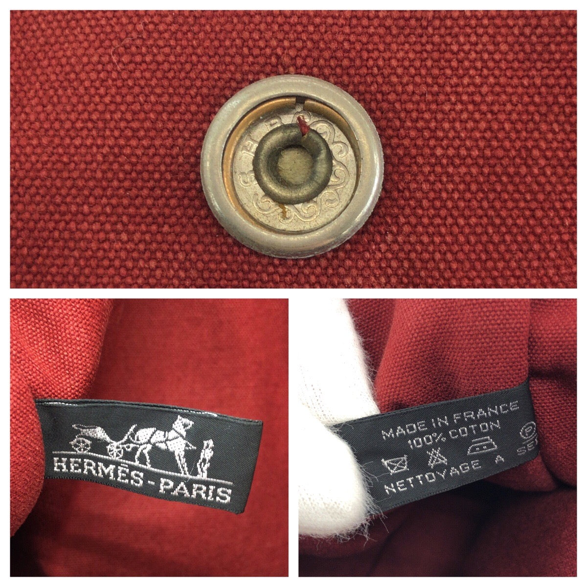 24031
HERMES エルメス フールトゥ MM レッド シルバー金具 キャンバス トートバッグ ハンドバッグ レディース AB14