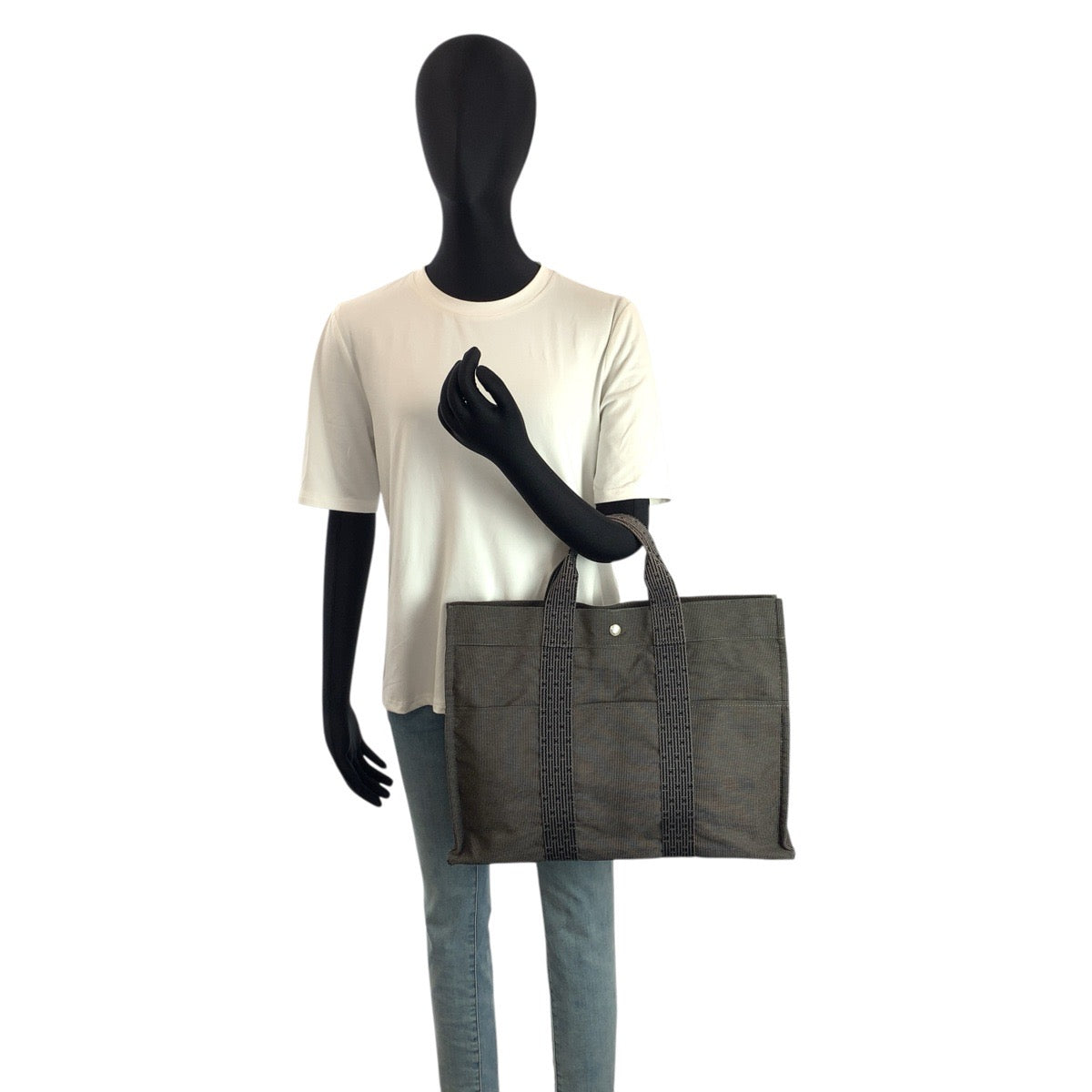 24032
HERMES エルメス エールラインMM グレー シルバー金具 ポリアミド / ポリエステル トートバッグ ハンドバッグ レディース AB21