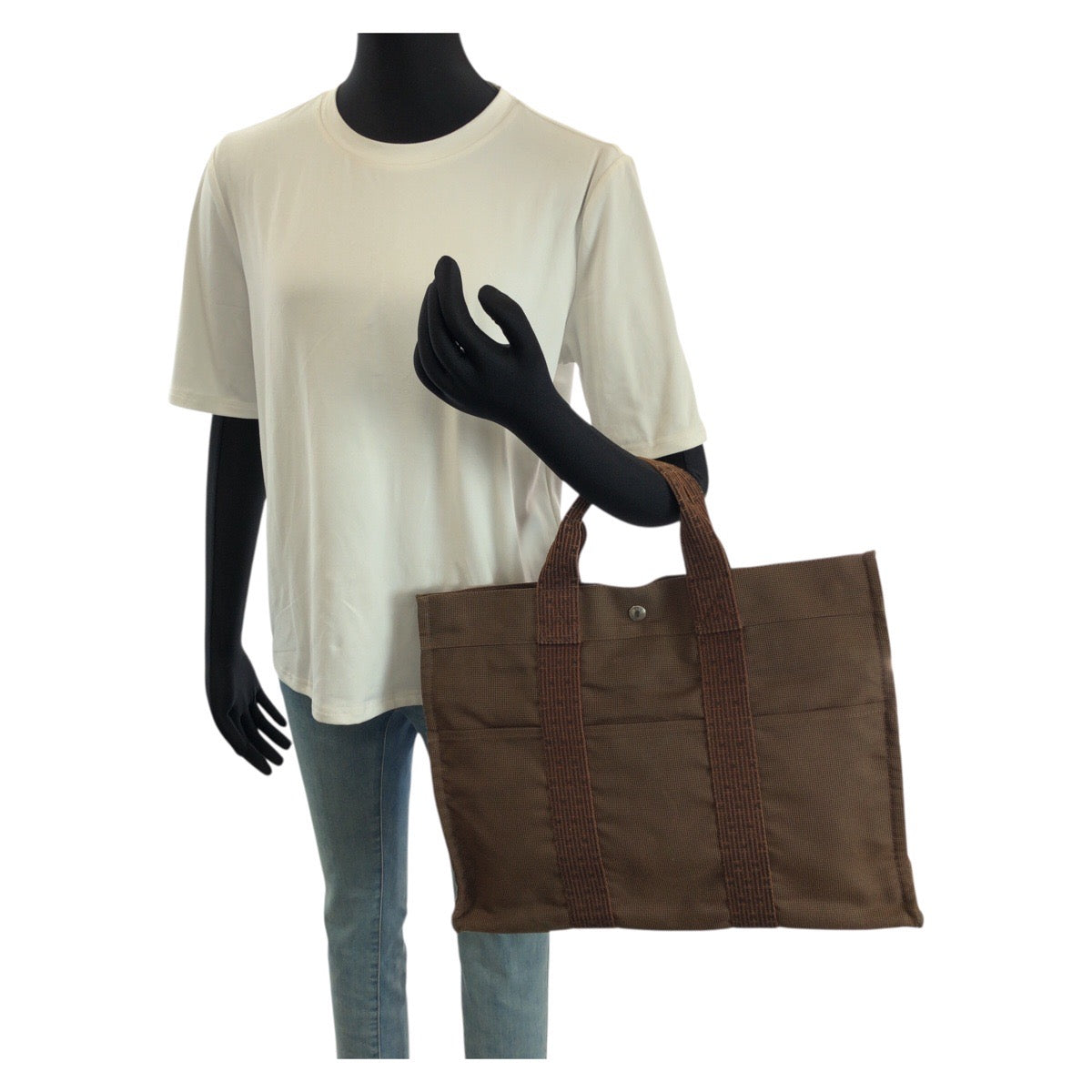 24033
HERMES エルメス エールライン MM ブラウン シルバー金具 ポリアミド / ポリエステル トートバッグ ハンドバッグ レディース AB16