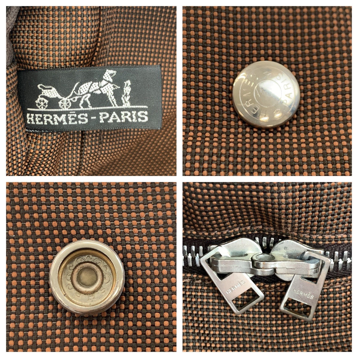 24034
HERMES エルメス エールライン ブラウン シルバー金具 ポリアミド トートバッグ ハンドバッグ レディース AB21