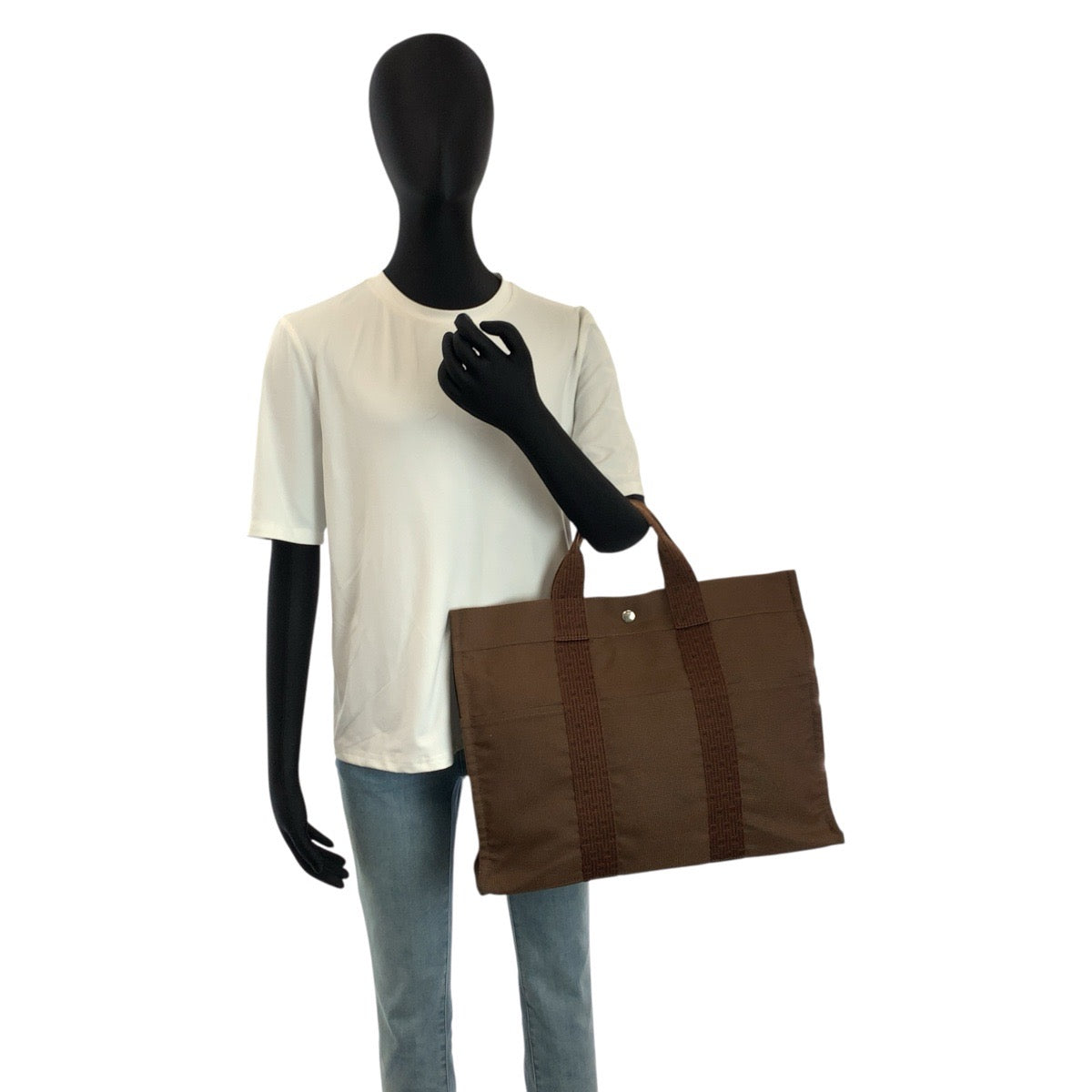 24034
HERMES エルメス エールライン ブラウン シルバー金具 ポリアミド トートバッグ ハンドバッグ レディース AB21