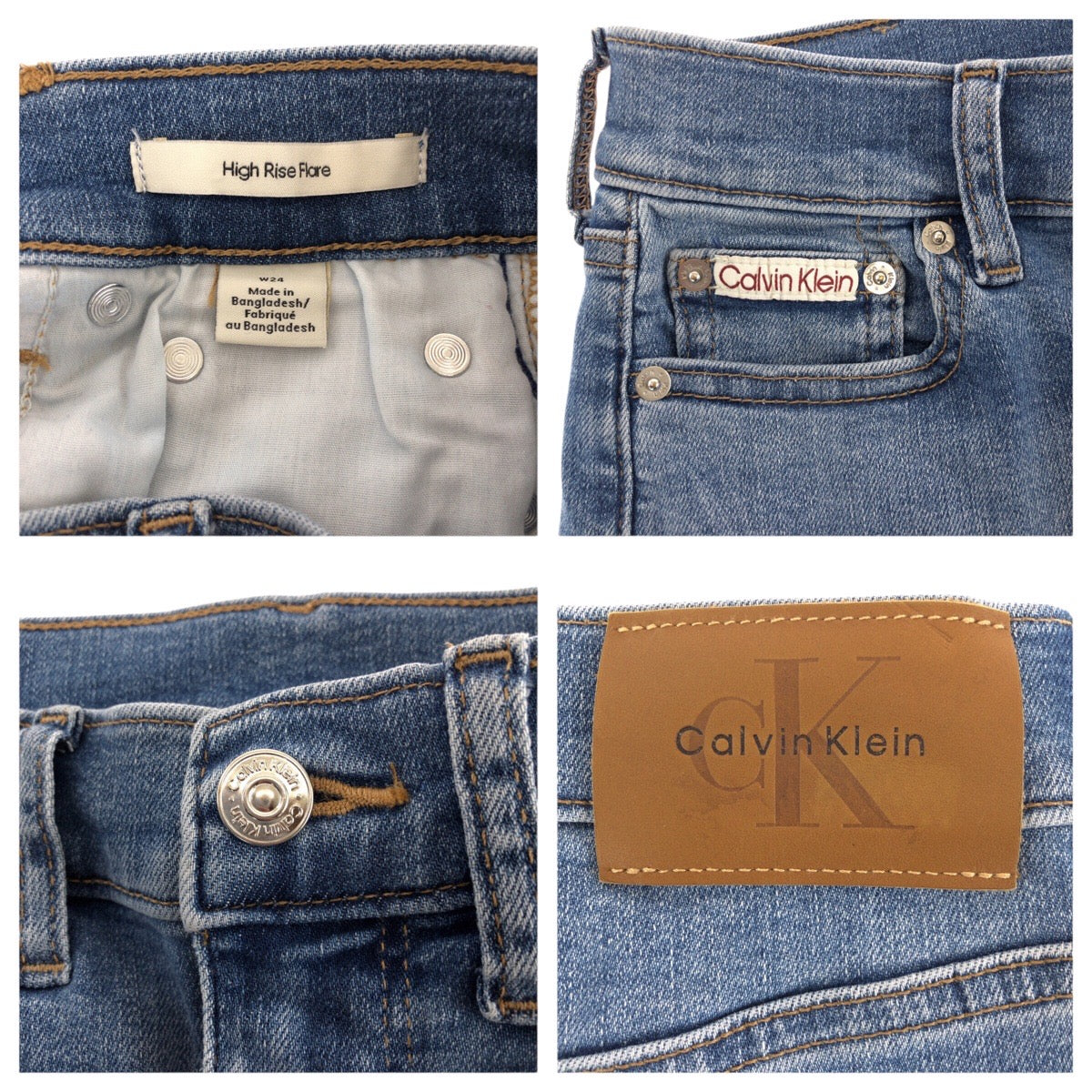 24049
Calvin Klein カルバンクライン High Rise Flare サイズ24 ライトブルー シルバー金具 コットン / ポリエステル 47B947G デニムパンツ ボトムス ジーンズ レディース A6