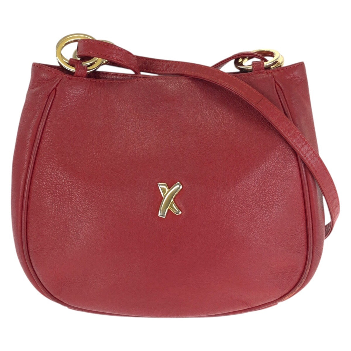 24052
Paloma Picasso パロマピカソ ヴィンテージ レッド ゴールド金具 レザー ショルダーバッグ レディース AB12