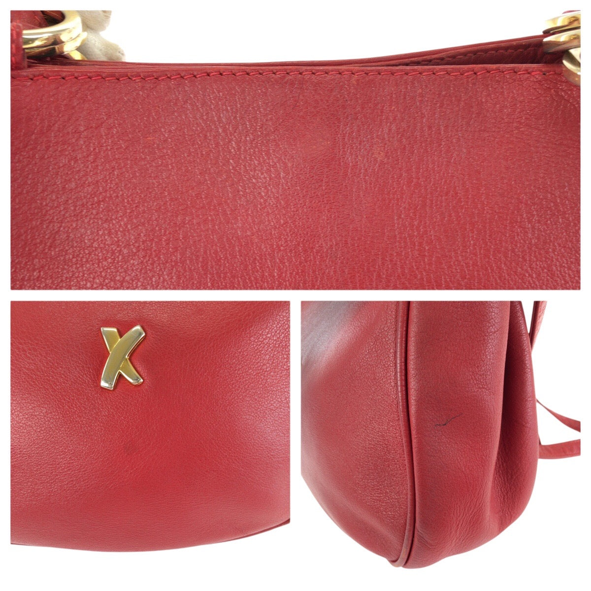 24052
Paloma Picasso パロマピカソ ヴィンテージ レッド ゴールド金具 レザー ショルダーバッグ レディース AB12