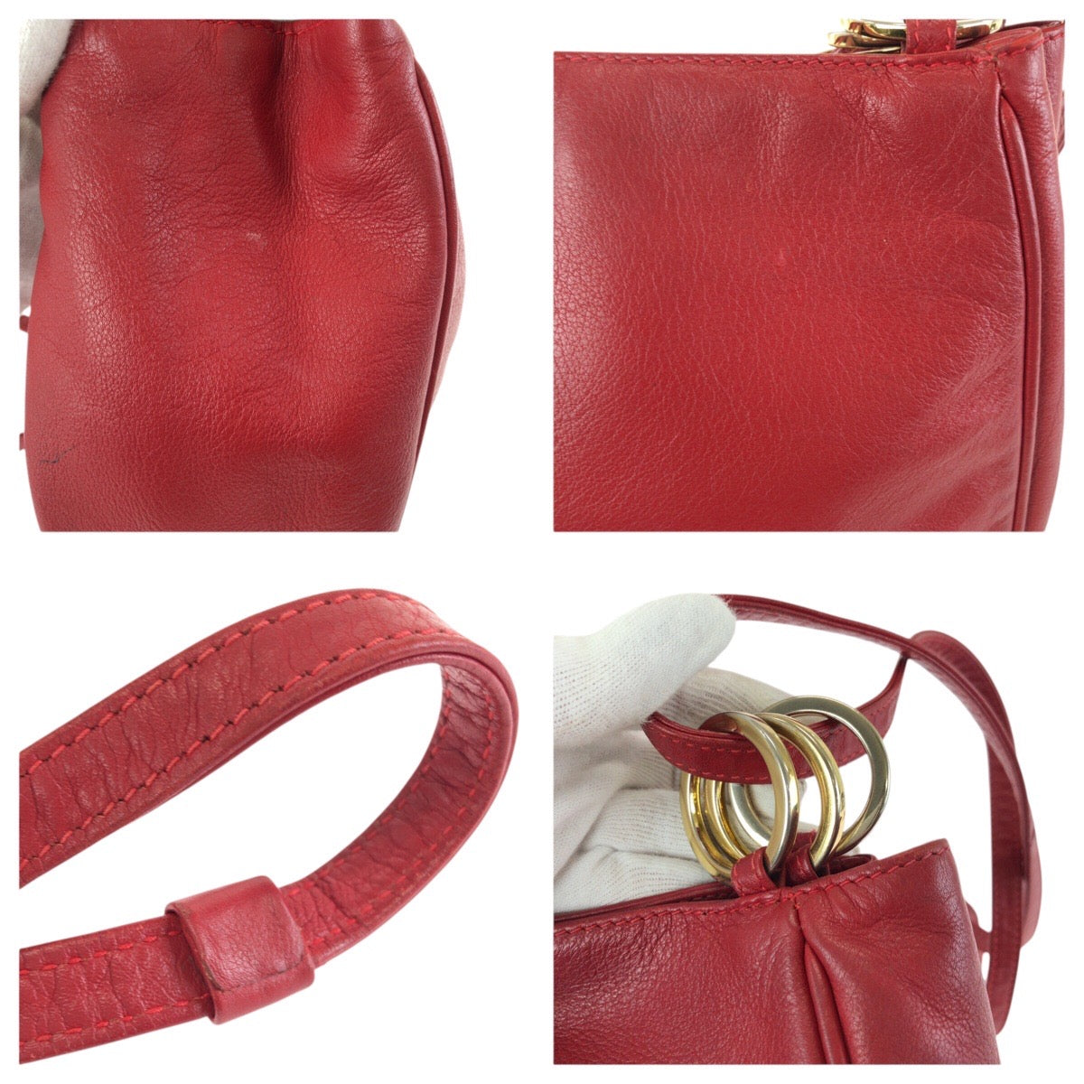 24052
Paloma Picasso パロマピカソ ヴィンテージ レッド ゴールド金具 レザー ショルダーバッグ レディース AB12
