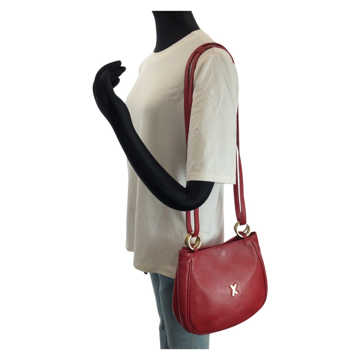 24052
Paloma Picasso パロマピカソ ヴィンテージ レッド ゴールド金具 レザー ショルダーバッグ レディース AB12