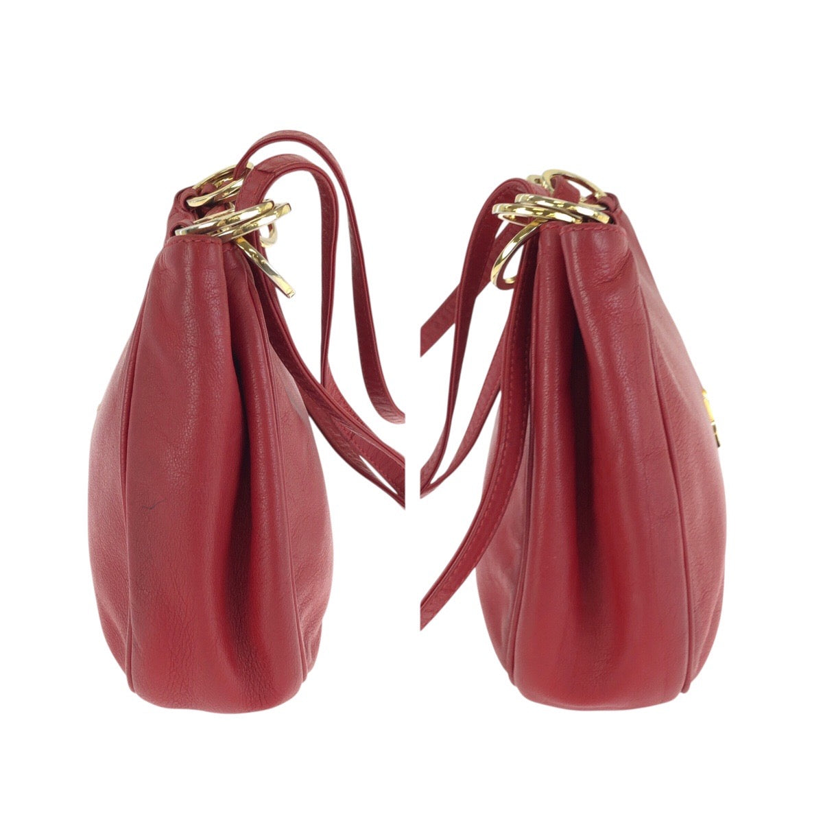 24052
Paloma Picasso パロマピカソ ヴィンテージ レッド ゴールド金具 レザー ショルダーバッグ レディース AB12