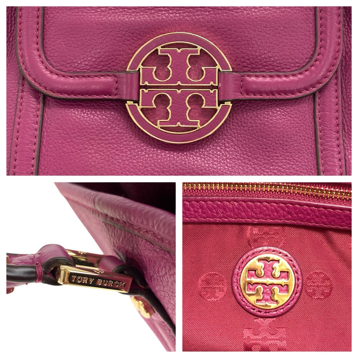 24060
Tory Burch トリーバーチ パープル ゴールド金具 レザー トートバッグ ショルダーバッグ 2way レディース AB7