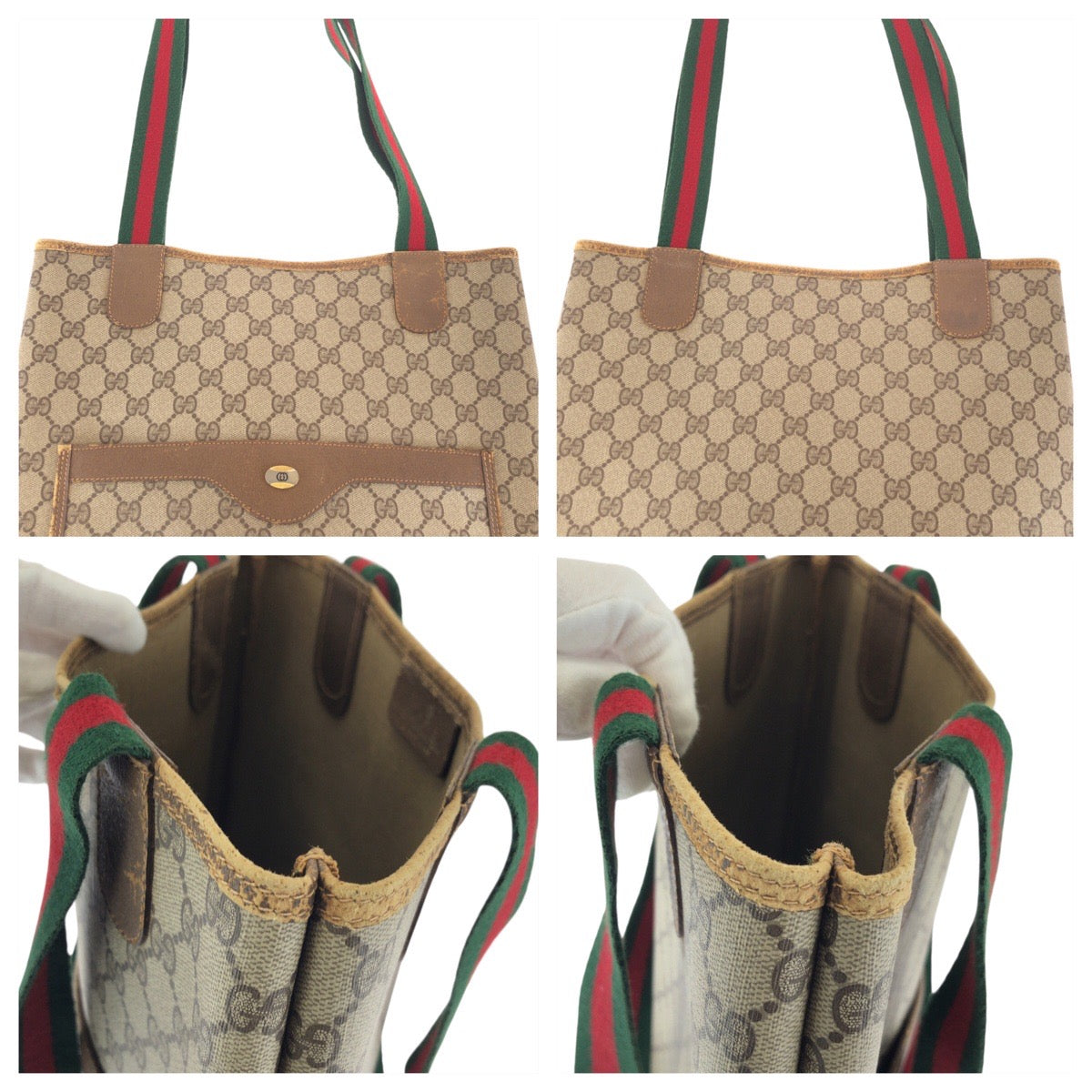 24062
GUCCI グッチ ヴィンテージ シェリーライン ベージュ グレー GGスプリームキャンバス 39 02 003 トートバッグ ショルダーバッグ レディース AB24