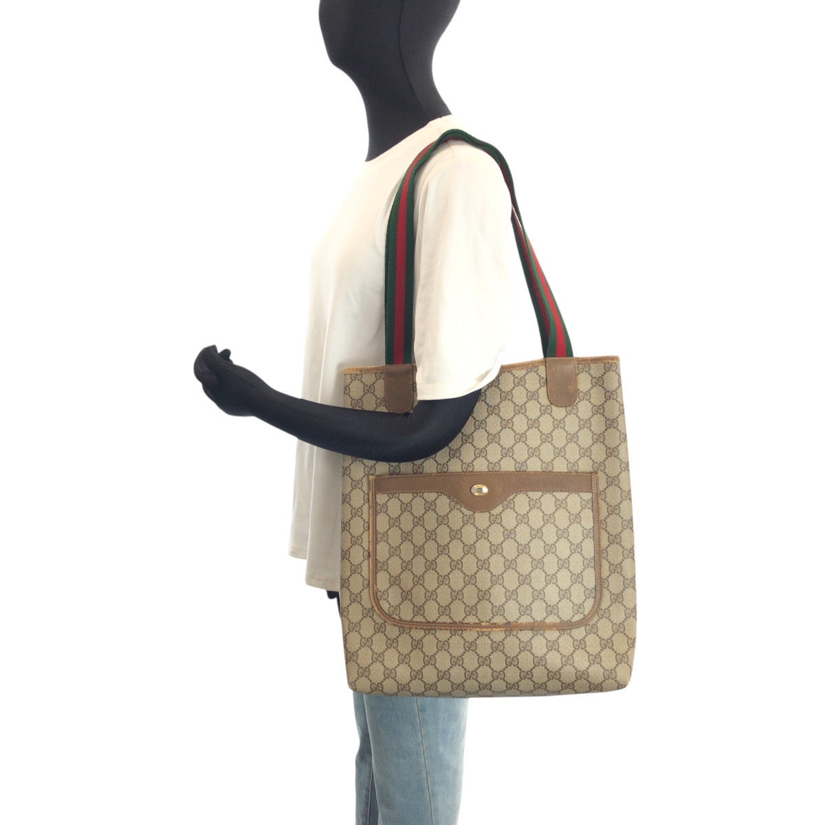 24062
GUCCI グッチ ヴィンテージ シェリーライン ベージュ グレー GGスプリームキャンバス 39 02 003 トートバッグ ショルダーバッグ レディース AB24