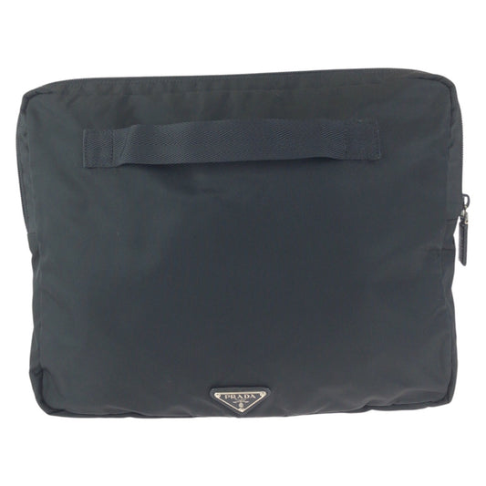 24065
PRADA プラダ テスート 三角ロゴプレート ブラック 黒 シルバー金具 ナイロン クラッチバッグ PCケース 男女兼用 レディース ABP23