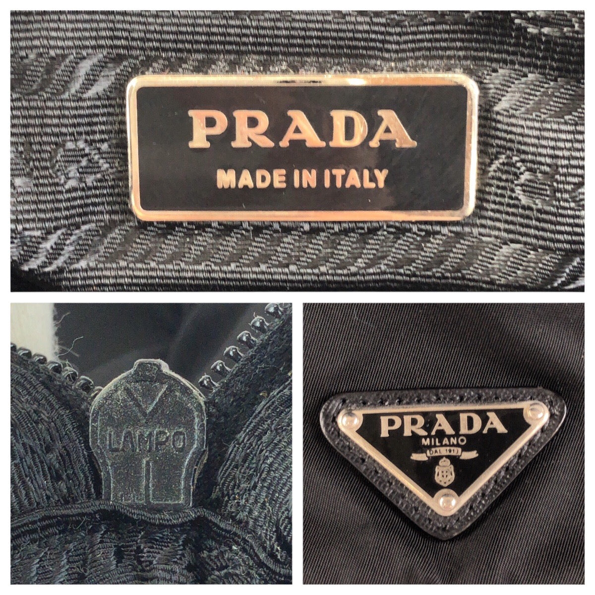 24065
PRADA プラダ テスート 三角ロゴプレート ブラック 黒 シルバー金具 ナイロン クラッチバッグ PCケース 男女兼用 レディース ABP23