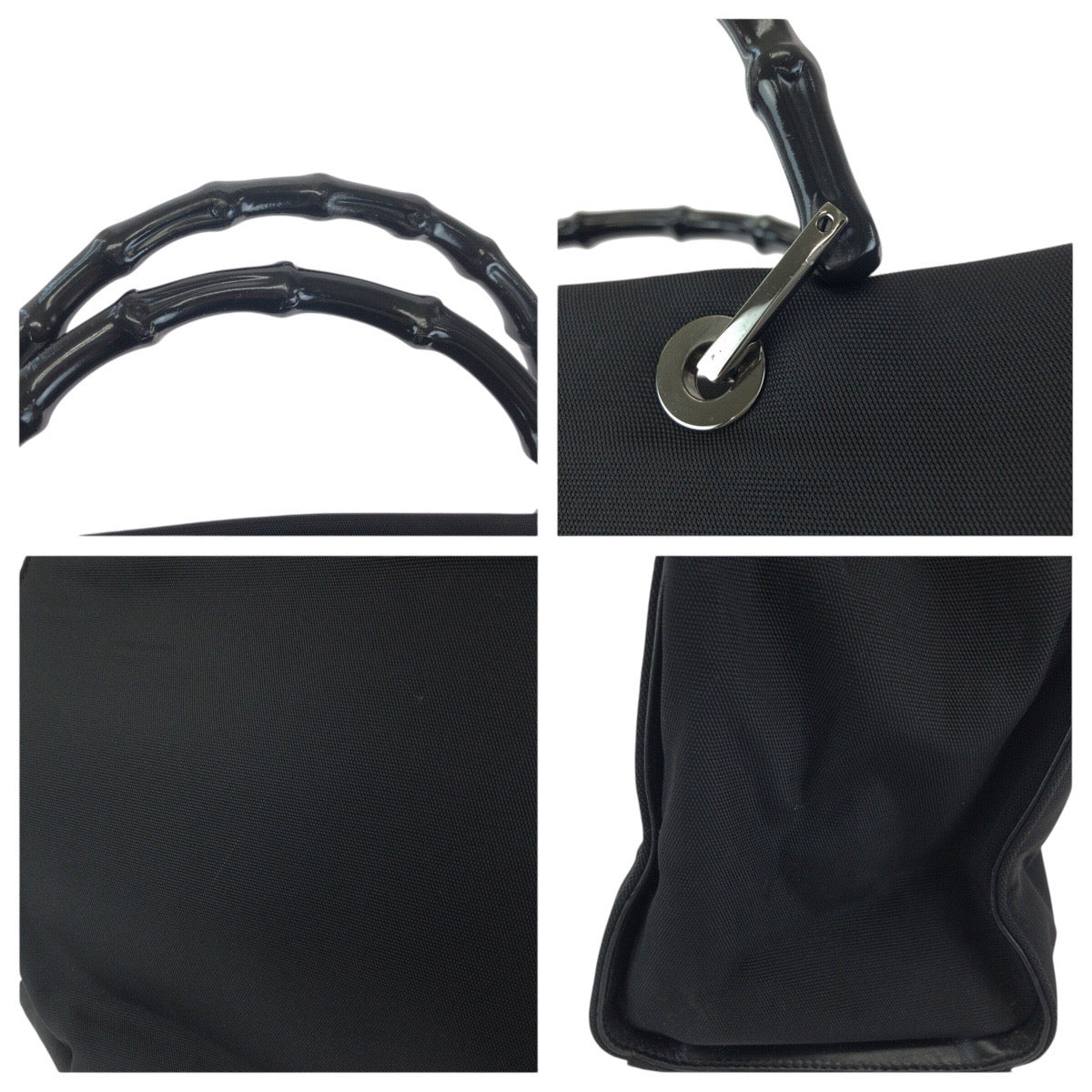 24066
GUCCI グッチ バンブー ブラック 黒 シルバー金具 ナイロン 002 1010 ハンドバッグ トートバッグ レディース ABP28