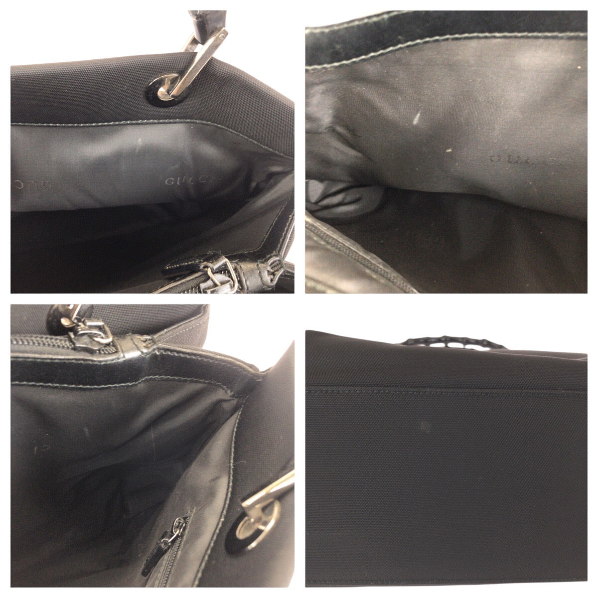 24066
GUCCI グッチ バンブー ブラック 黒 シルバー金具 ナイロン 002 1010 ハンドバッグ トートバッグ レディース ABP28