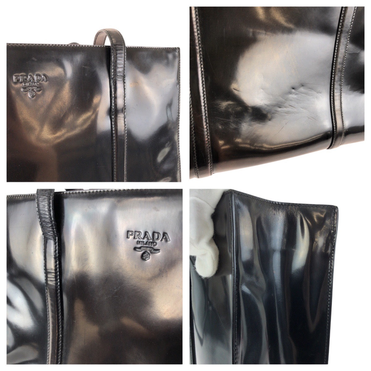 24067
PRADA プラダ ブラック 黒 シルバー金具 パテントレザー ショルダーバッグ トートバッグ レディース AB36
