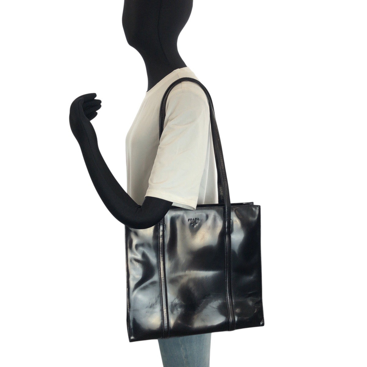 24067
PRADA プラダ ブラック 黒 シルバー金具 パテントレザー ショルダーバッグ トートバッグ レディース AB36