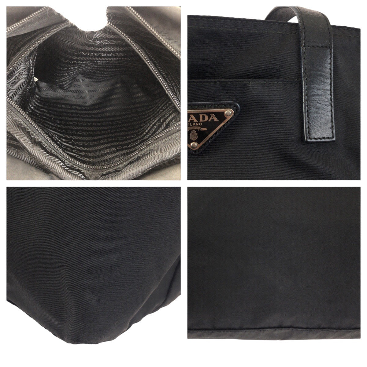 24068
PRADA プラダ テスート 三角ロゴプレート ブラック 黒 シルバー金具 ナイロン / レザー トートバッグ ハンドバッグ レディース AB35