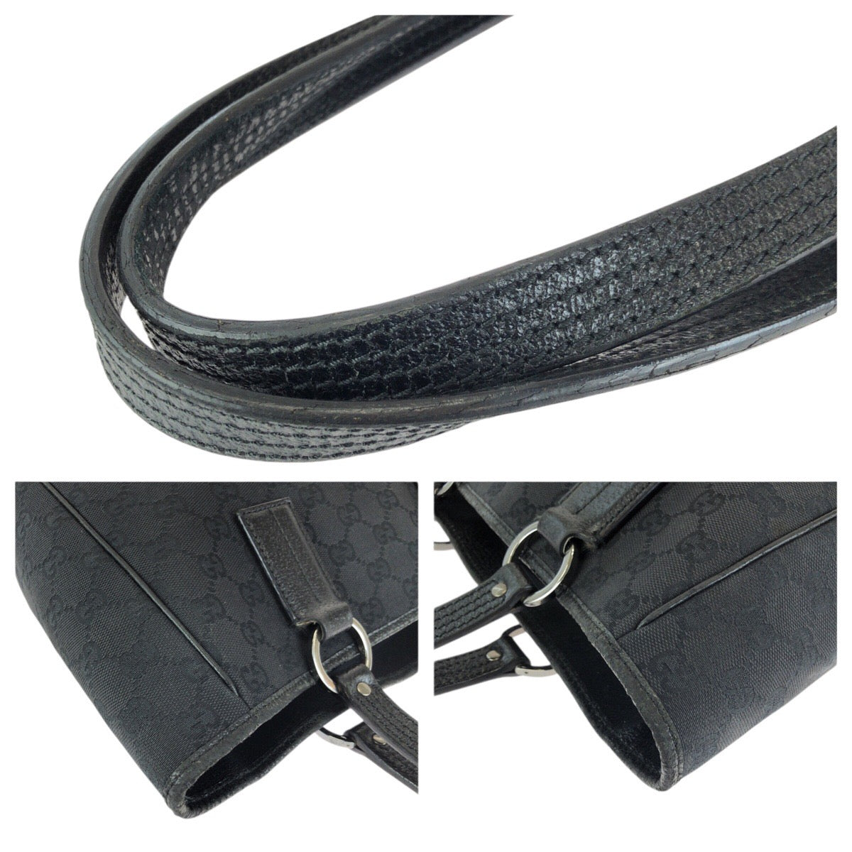 24070
GUCCI グッチ ブラック 黒 シルバー金具 GGキャンバス / レザー 113019 トートバッグ ショルダーバッグ レディース AB28