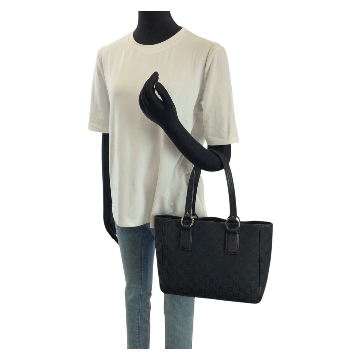 24070
GUCCI グッチ ブラック 黒 シルバー金具 GGキャンバス / レザー 113019 トートバッグ ショルダーバッグ レディース AB28