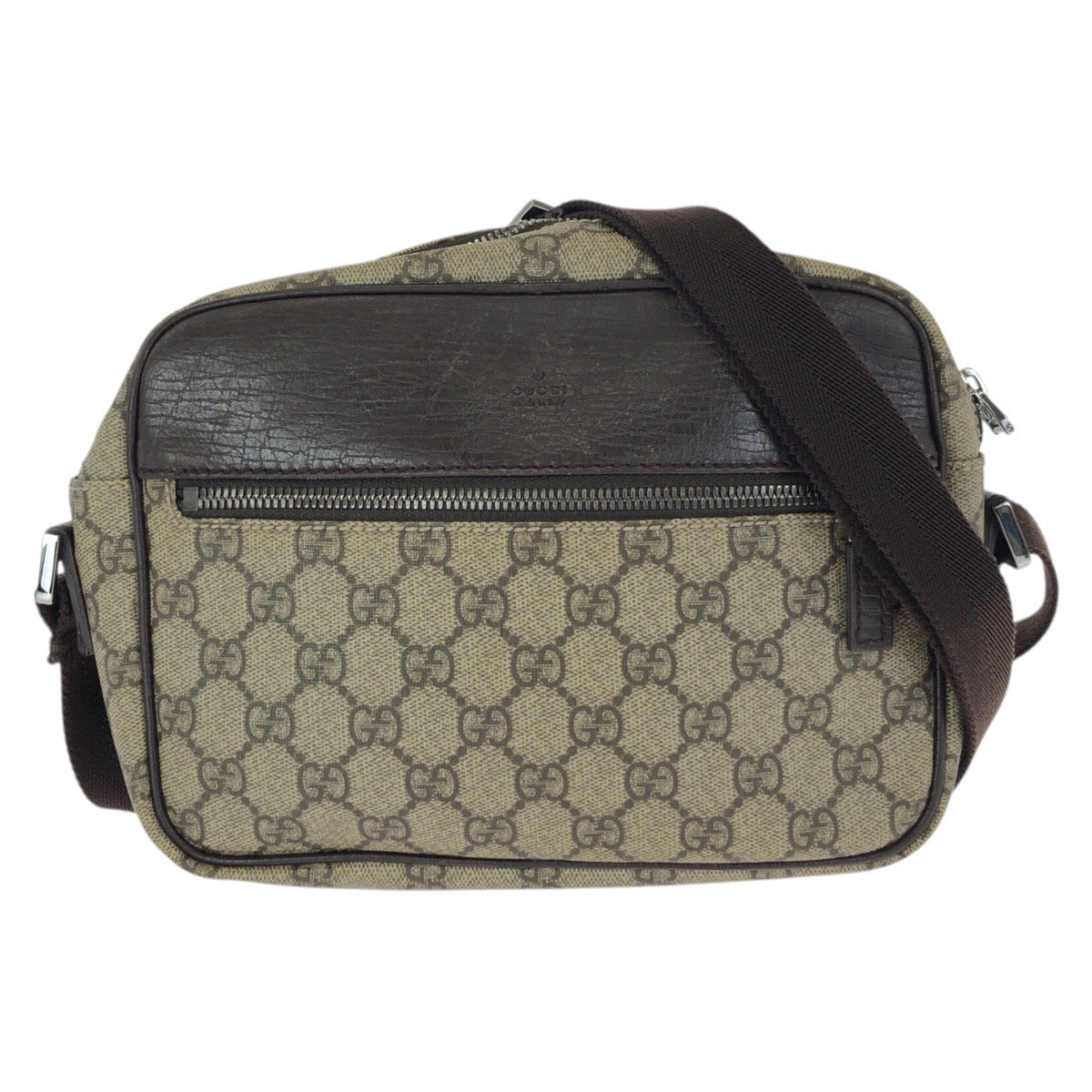 24071
GUCCI グッチ ベージュ ブラウン シルバー金具 GGスプリームキャンバス / レザー 1141291 ショルダーバッグ メッセンジャーバッグ レディース AB35