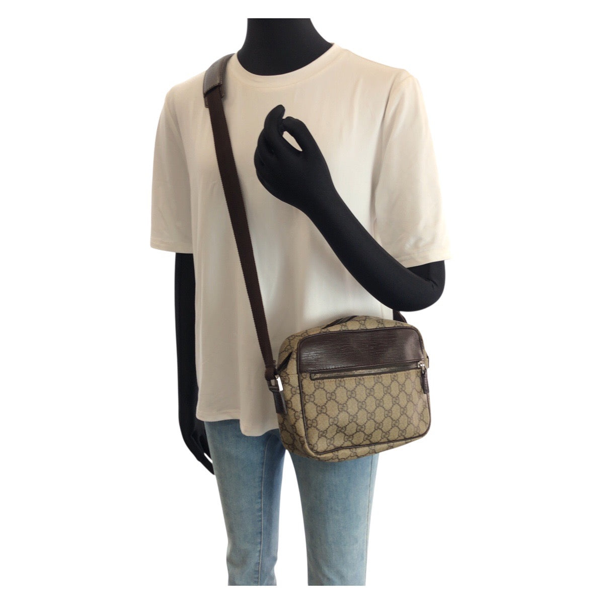 24071
GUCCI グッチ ベージュ ブラウン シルバー金具 GGスプリームキャンバス / レザー 1141291 ショルダーバッグ メッセンジャーバッグ レディース AB35