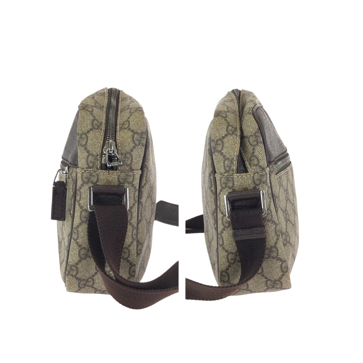 24071
GUCCI グッチ ベージュ ブラウン シルバー金具 GGスプリームキャンバス / レザー 1141291 ショルダーバッグ メッセンジャーバッグ レディース AB35