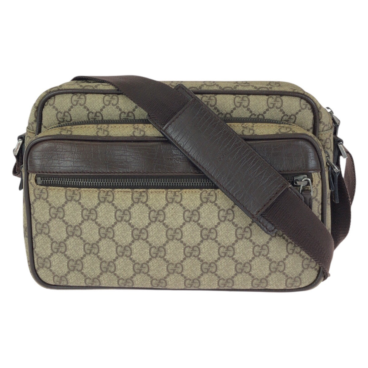 24073
GUCCI グッチ ベージュ ダークブラウン シルバー金具 GGスプリームキャンバス / レザー 114531 ショルダーバッグ メッセンジャーバッグ レディース ABP36