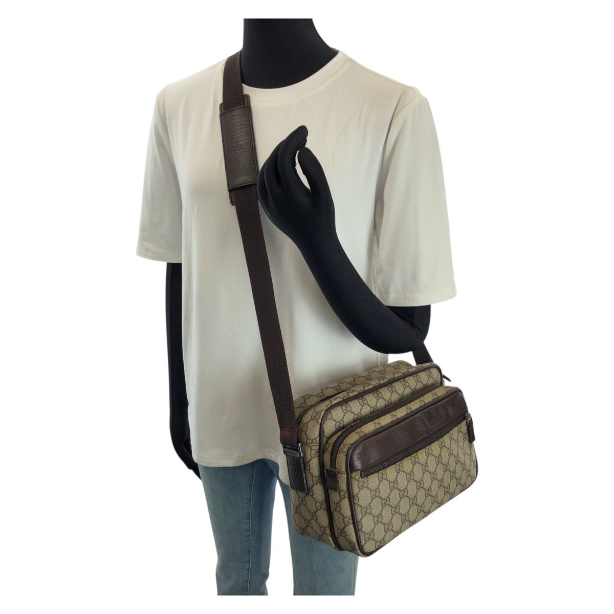 24073
GUCCI グッチ ベージュ ダークブラウン シルバー金具 GGスプリームキャンバス / レザー 114531 ショルダーバッグ メッセンジャーバッグ レディース ABP36