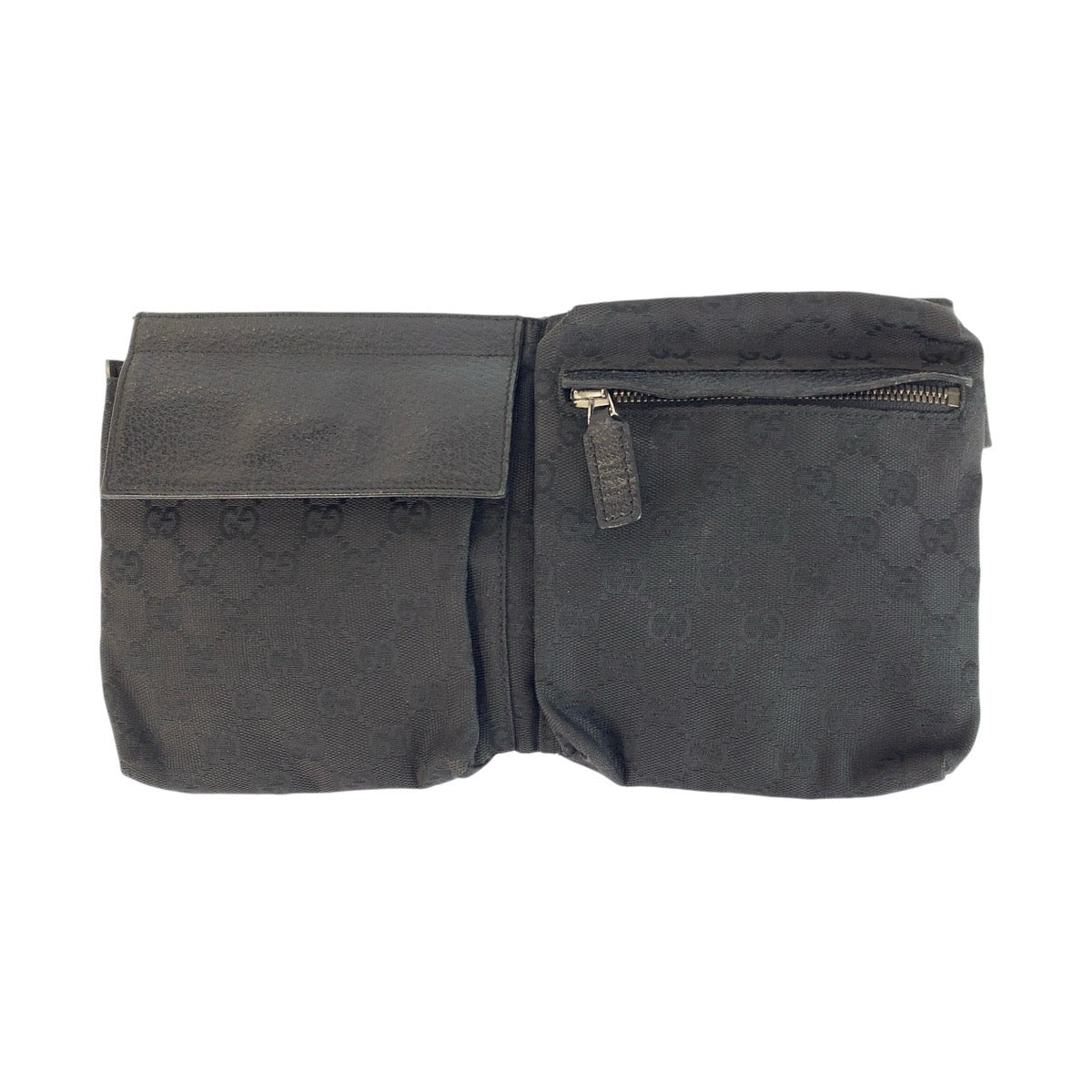 24076
GUCCI グッチ ブラック 黒 シルバー金具 GGキャンバス / レザー 28566 ボディバッグ ウエストポーチ メンズ AB35