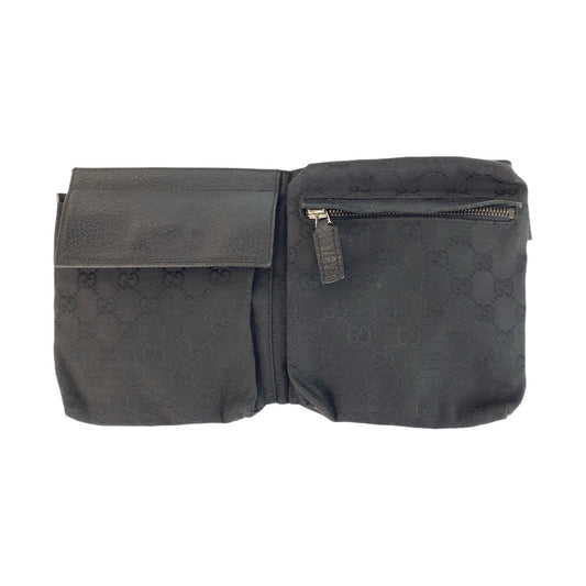 24076
GUCCI グッチ ブラック 黒 シルバー金具 GGキャンバス / レザー 28566 ボディバッグ ウエストポーチ メンズ AB35