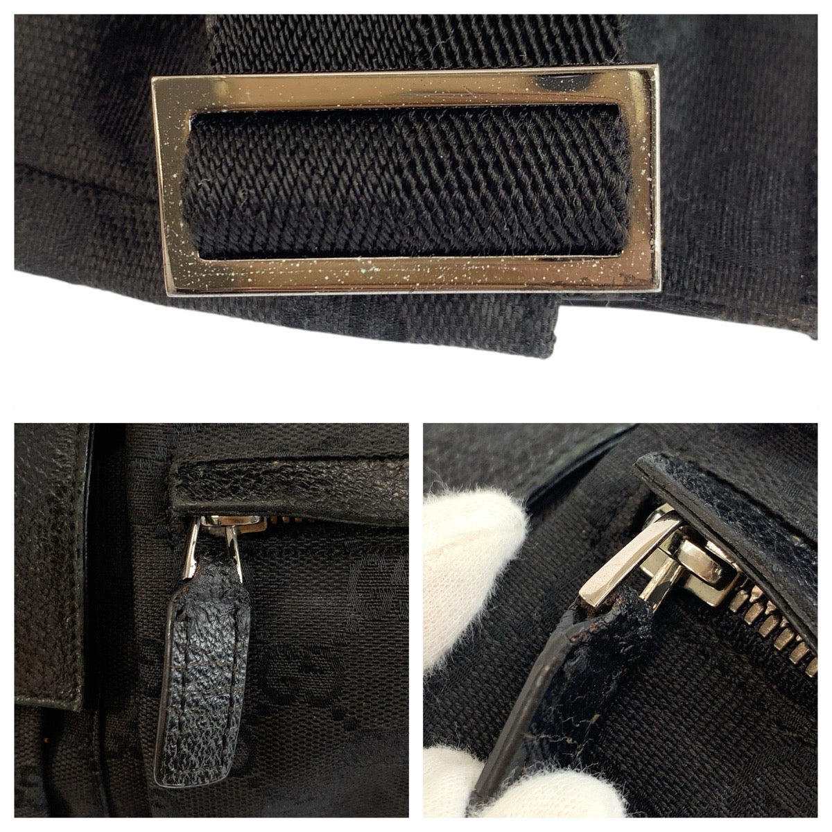 24076
GUCCI グッチ ブラック 黒 シルバー金具 GGキャンバス / レザー 28566 ボディバッグ ウエストポーチ メンズ AB35