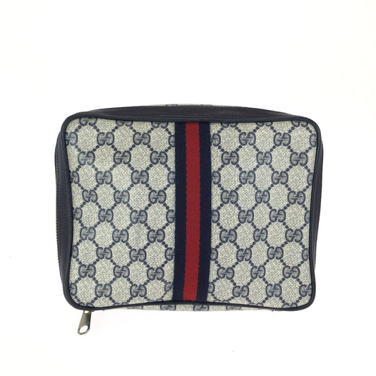 24078
GUCCI グッチ シェリーライン グレー ブラック ゴールド金具 GGスプリームキャンバス / レザー 38 ポーチ 小物入れ レディース ABP21