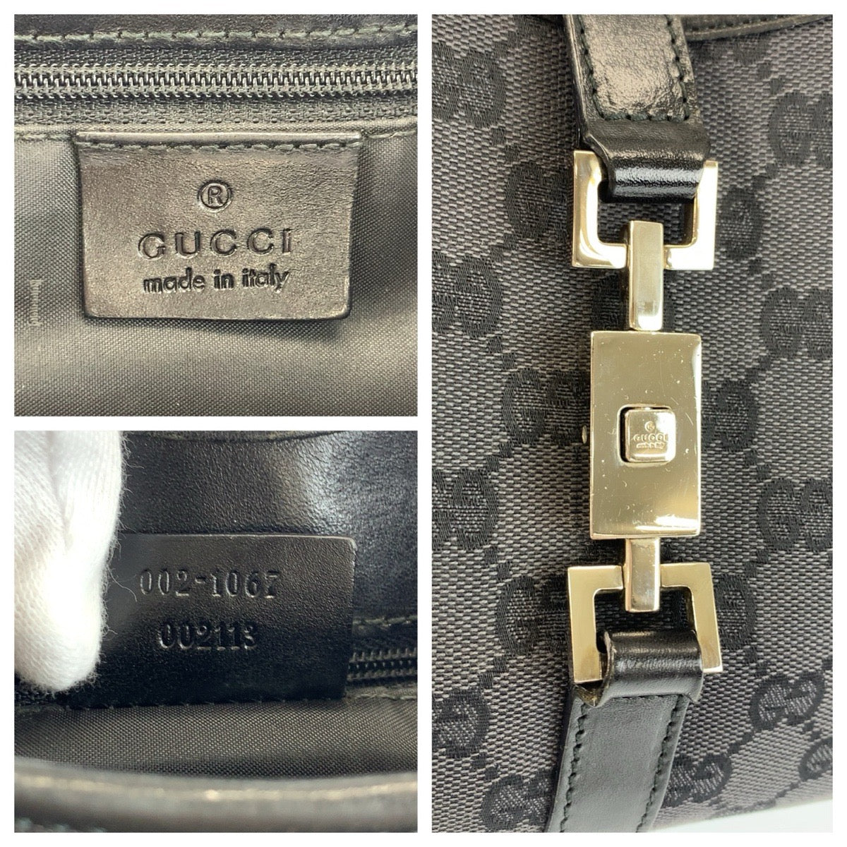 24079
GUCCI グッチ ジャッキー ブラック 黒 シルバー金具 GGキャンバス / レザー 002 1067 ハンドバッグ ショルダーバッグ レディース AB36