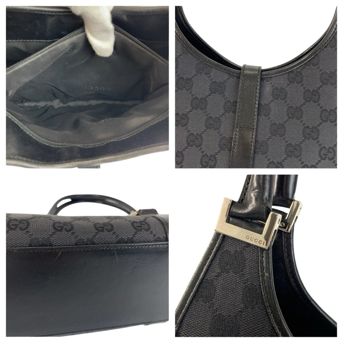 24079
GUCCI グッチ ジャッキー ブラック 黒 シルバー金具 GGキャンバス / レザー 002 1067 ハンドバッグ ショルダーバッグ レディース AB36