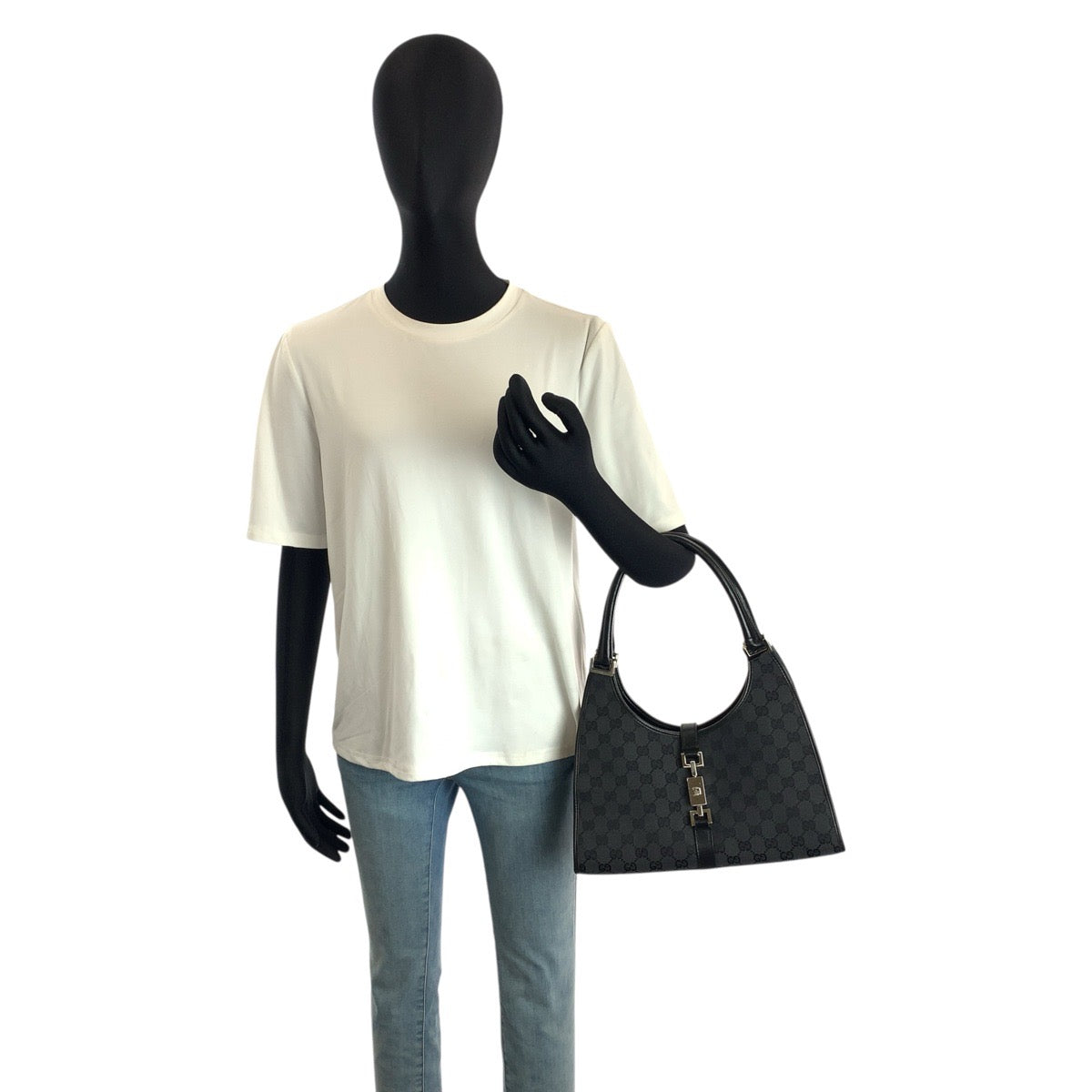 24079
GUCCI グッチ ジャッキー ブラック 黒 シルバー金具 GGキャンバス / レザー 002 1067 ハンドバッグ ショルダーバッグ レディース AB36