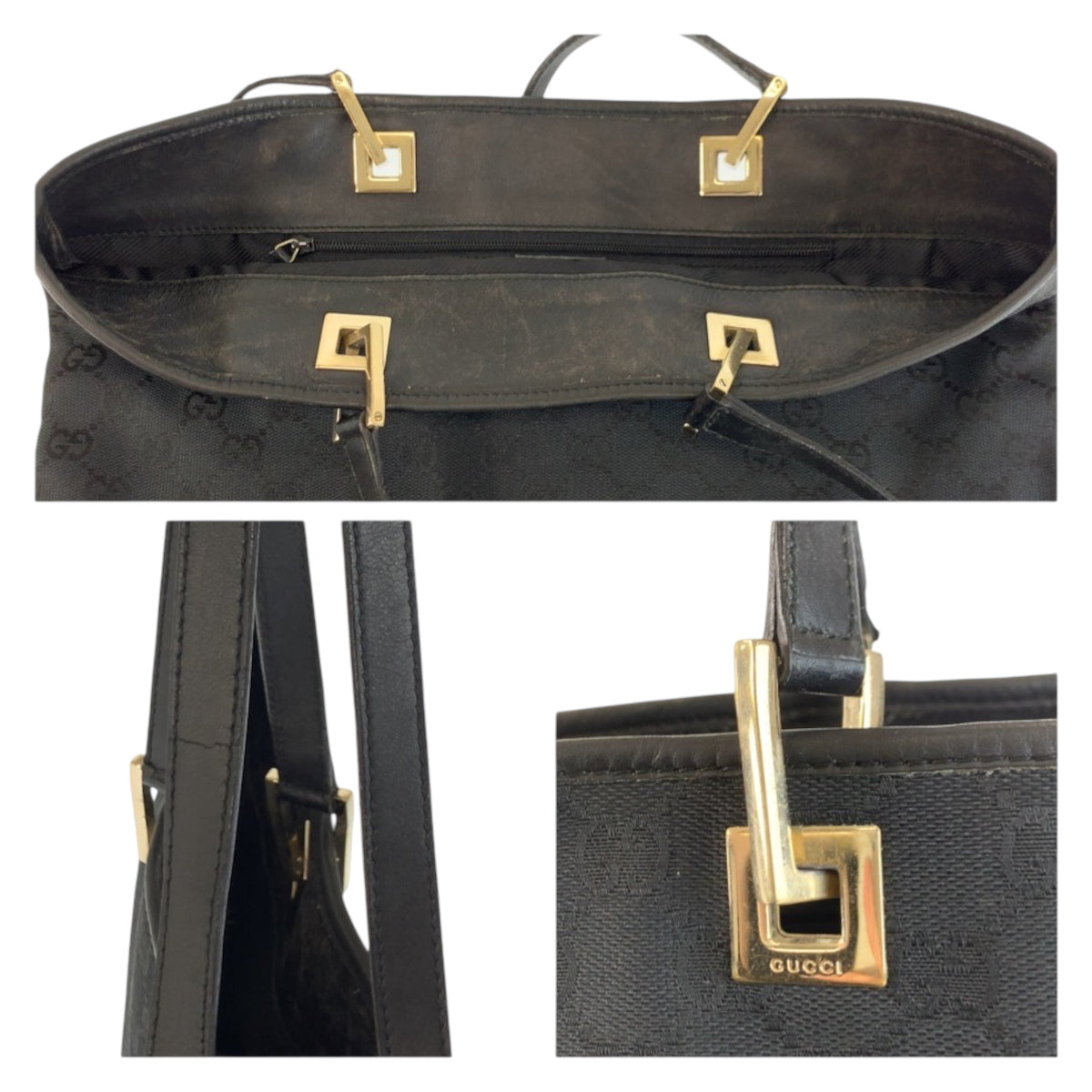 24080
GUCCI グッチ ブラック 黒 ゴールド金具 GGキャンバス / レザー 002 1098 トートバッグ ショルダーバッグ レディース AB30