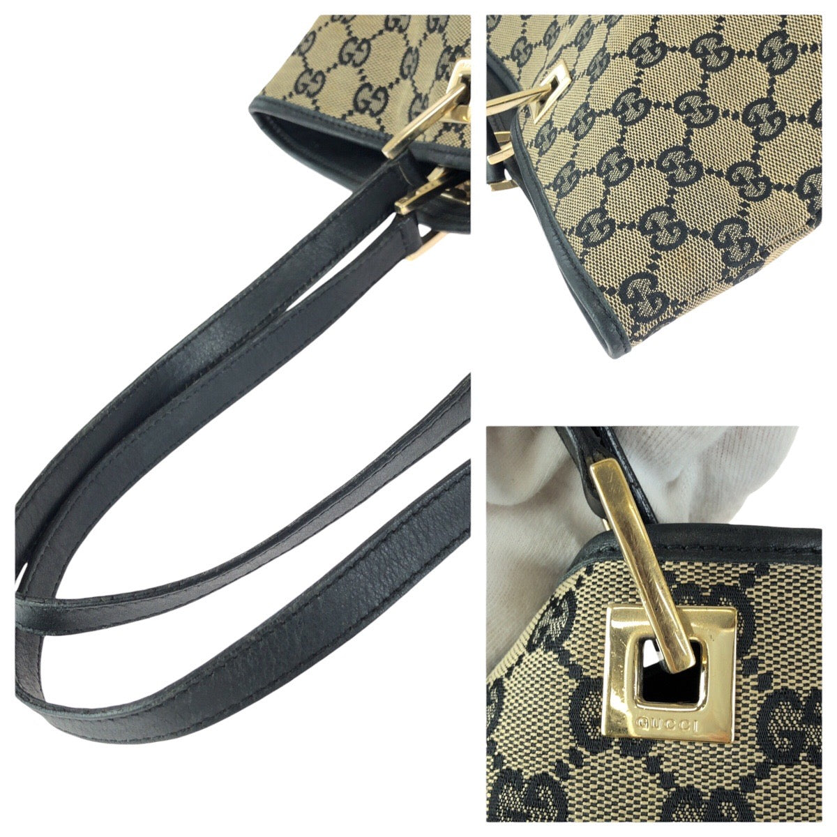 24081
GUCCI グッチ ベージュ ブラック ゴールド金具 GGキャンバス / レザー 002 1098 トートバッグ ショルダーバッグ レディース B21